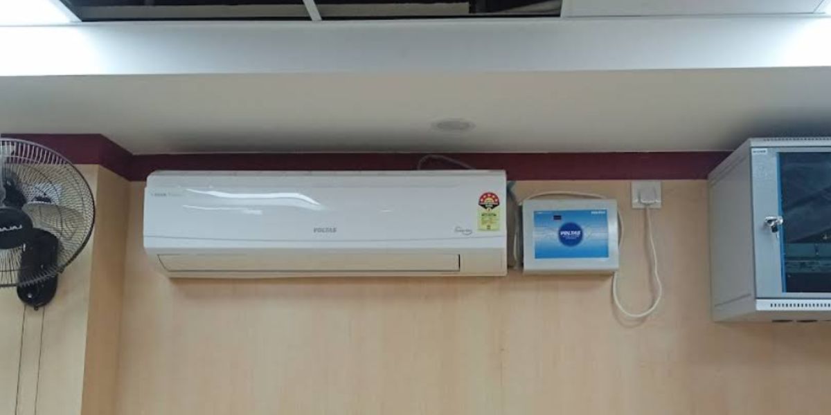 Installation photo of Voltas Vectra Plus 2-ton 5-star inverter split AC indoor unit on office wall